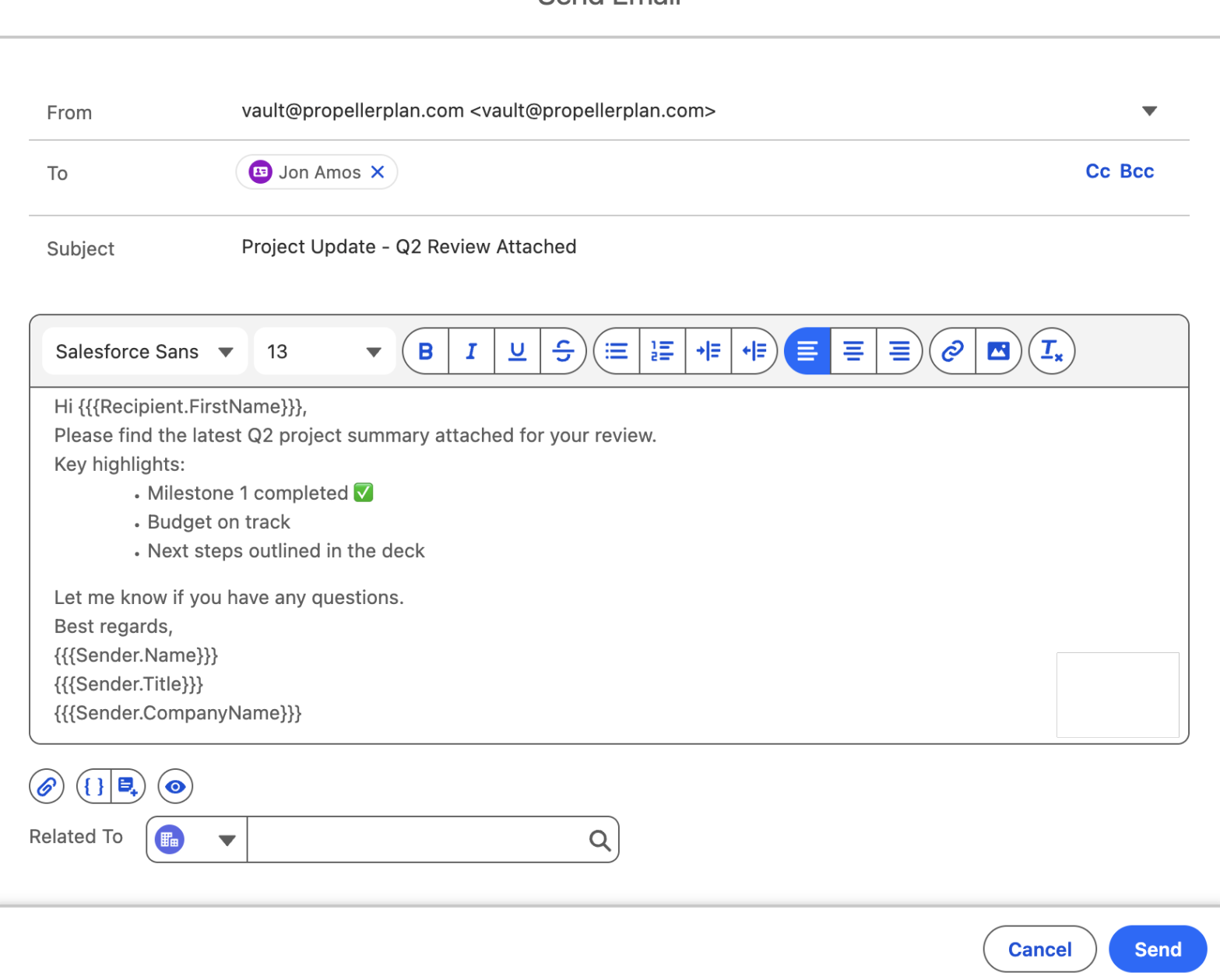 Unlimail email composer in Salesforce — compose, send, and track emails from any record